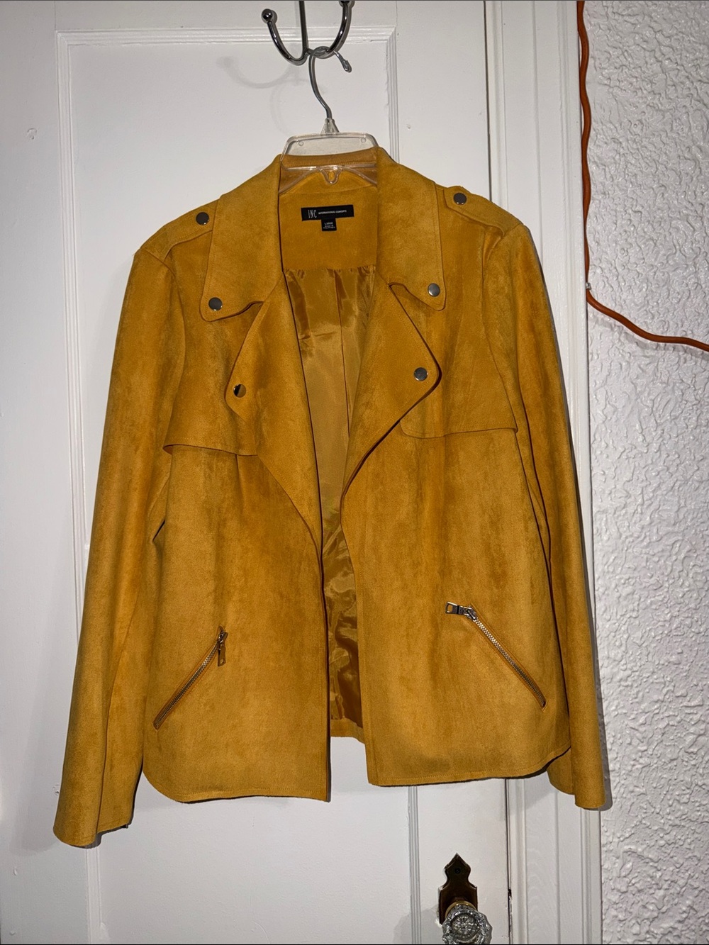 INC Mustard Suede-Look Moto Jacket - Women